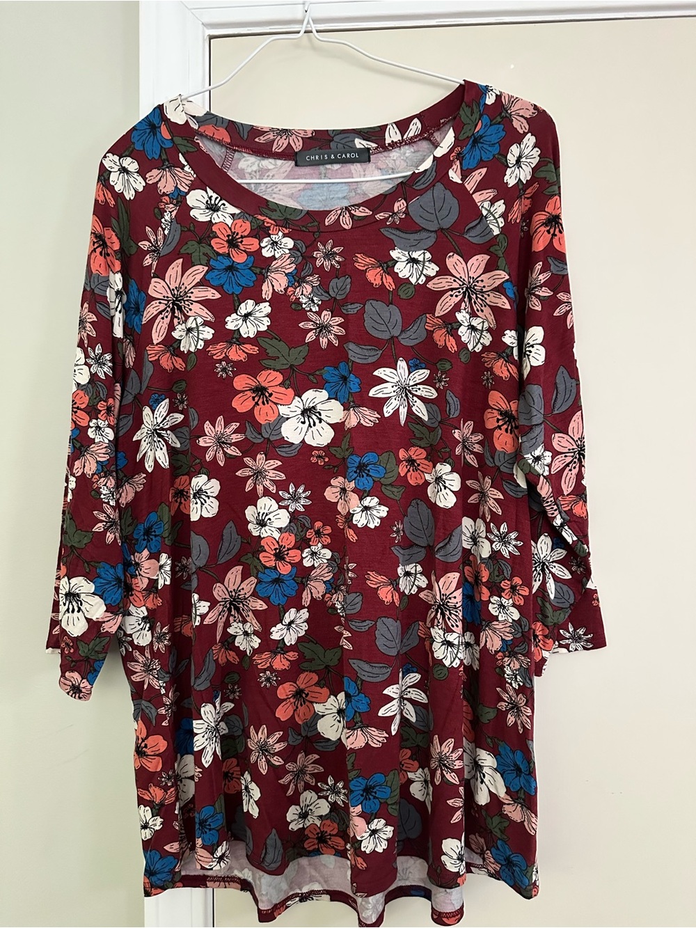 Chris & Carol Maroon Floral A-Line Top